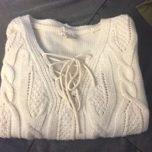 White Lace up Sweater